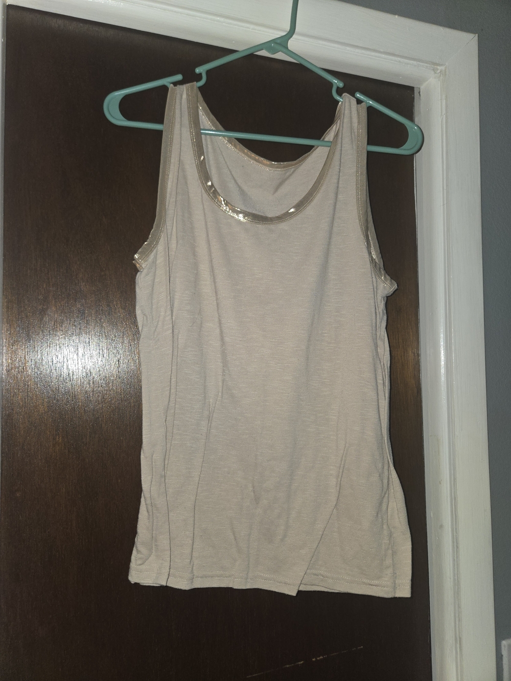 SHEIN Cream Tank Top with Gold Metallic Trim